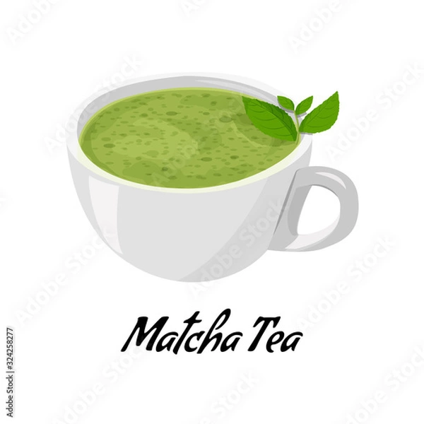 Obraz Matcha. Cup of tea isolated on white background. Vector illustration.