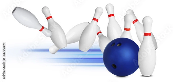 Obraz Bowling pins and ball on white background