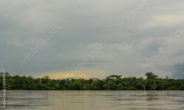 Fototapeta landscape with river and clouds