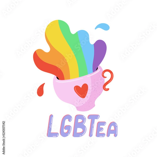 Fototapeta Cute LGBTQ pride print. Colorful design elements and typography. Vector hand drawn illustration and lettering.