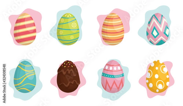 Obraz happy easter celebration card with set eggs painted