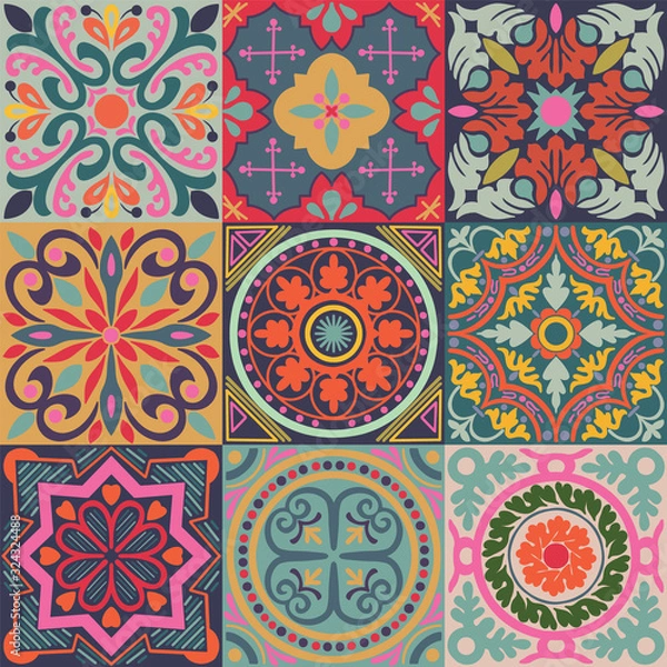 Fototapeta Vector ceramic portuguese tiles seamless pattern background