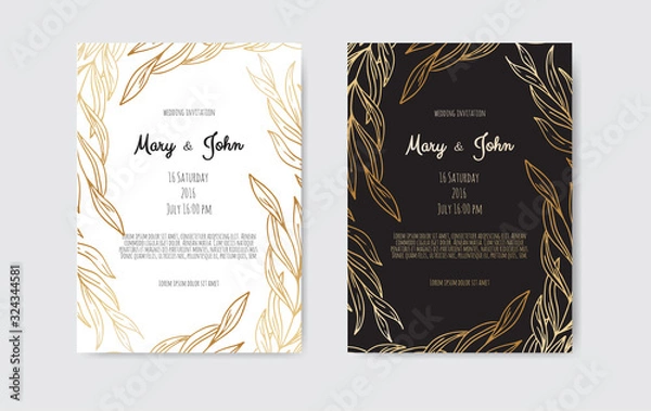 Fototapeta Vector invitation with gold floral elements. Luxury ornament template. greeting card, invitation design background.