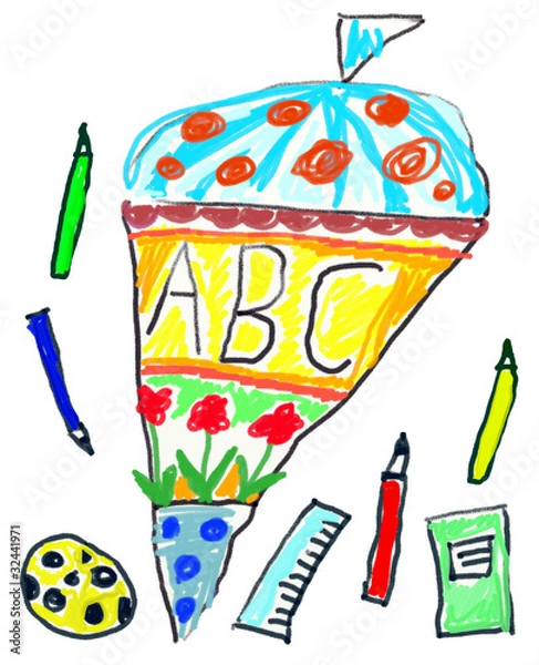 Obraz schulanfang schultüte / kinderzeichnung