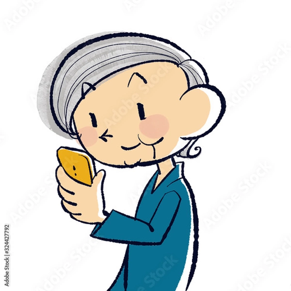Obraz スマホを持つおばあちゃん・２