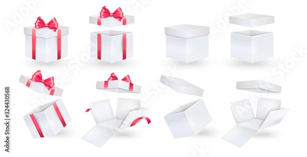 Fototapeta Set of vector boxes on a white background. Open and closed box.