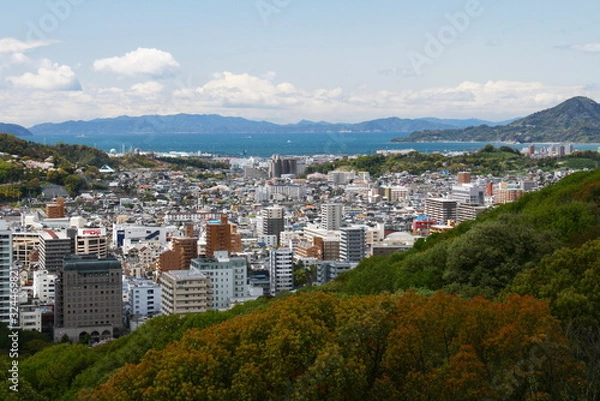Fototapeta 春　松山城　松山市　天守閣からの眺望　