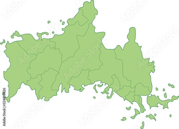 Obraz 山口県の地図_市町村ごとに色を変えられます