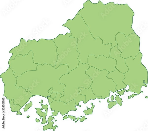 Obraz 広島県の地図_市町村ごとに色を変えられます
