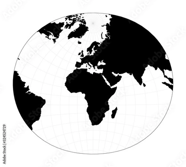 Fototapeta Vector world map. Modified stereographic projection for Europe and Africa. Plan world geographical map with graticule lines. Vector illustration.