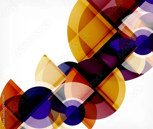 Fototapeta Abstract background, circle and triangle design round shapes overlapping. Geometric trendy template. Vector Illustration For Wallpaper, Banner, Background, Card, Book Illustration, landing page