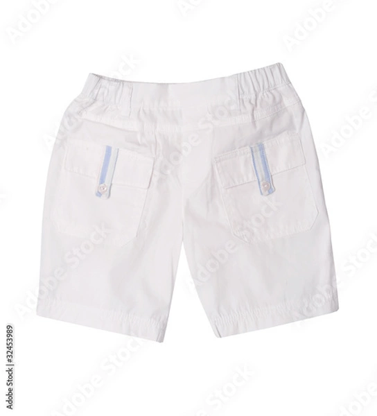 Fototapeta Light children's trousers with blue strips on the white