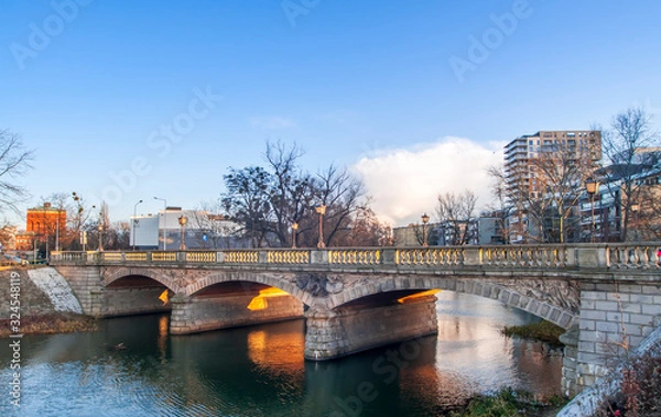 Obraz Wroclaw, Poland, February 2020. Olawski Bridge over the Olawa River. Constructed during 1882–1883 designed by Alexander Kaumann