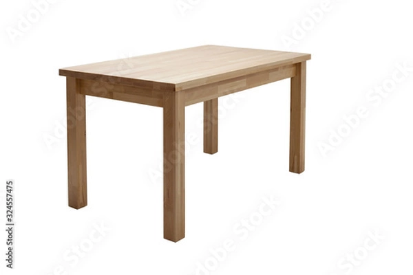 Obraz Wooden modern table isolated on white background. Kitchen dining table, side view.
