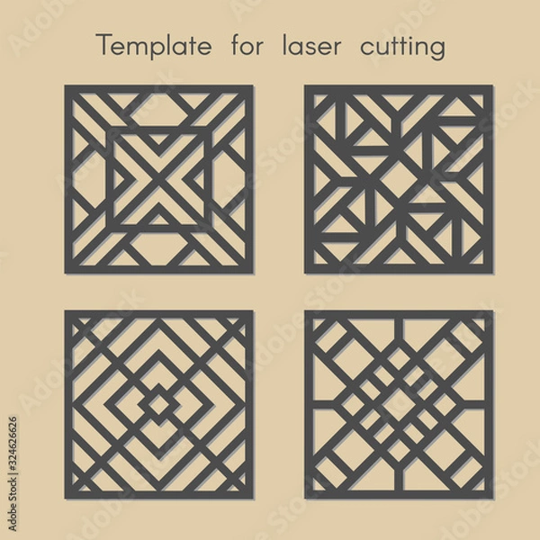 Fototapeta Template for laser cutting. Set geometric pattern for cut. Vector illustration. Decorative stands.	