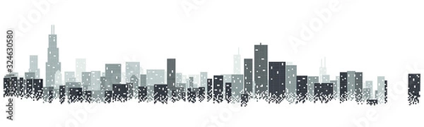 Fototapeta Chicago city skyline horizontal banner. Black and white silhouette of Chicago city, USA. Vector template for your design.