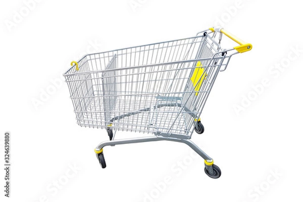 Obraz Metal yellow empty shopping cart isolated on a white background