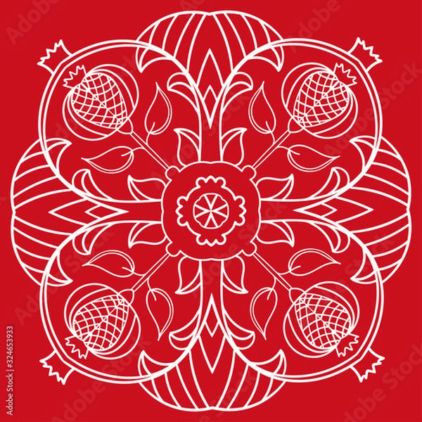 Fototapeta Vector seamless pattern with pomegranates. Floral pattern for cushion, pillow, bandanna, silk kerchief or shawl fabric print. Texture for clothes, bedclothes