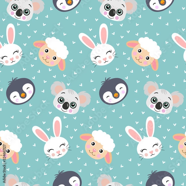Obraz Seamless pattern with cute animal faces