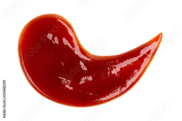 Obraz Drop of barbecue sauce or ketchup isolated on white background, top view, close up.
