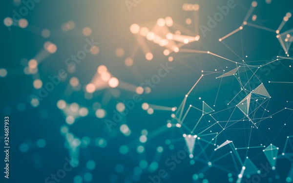 Fototapeta Abstract background. Molecules technology with polygonal shapes, connecting dots and lines. Connection structure. Big data visualization.