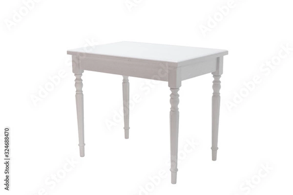 Fototapeta Elegant white table with clipping path. White table isolated on a white background. Kitchen dining table.