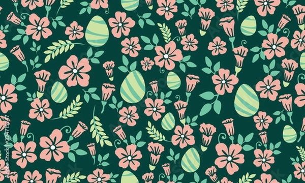 Fototapeta Seamless of leaf and floral pattern background design for Easter, with unique egg design.