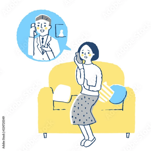 Fototapeta 医師に電話相談する女性