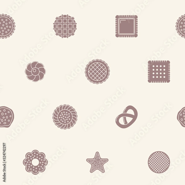Obraz Cookie background - Vector seamless pattern solid silhouettes of sweet dessert for graphic design