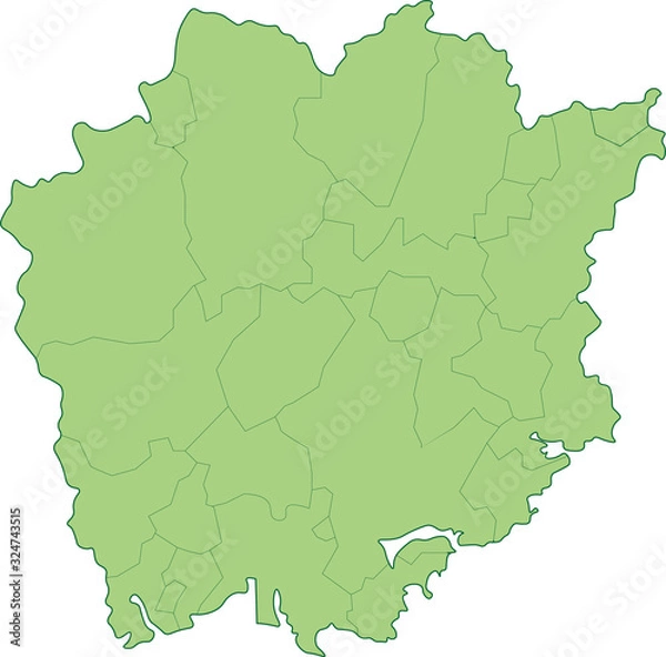 Obraz 岡山県の地図_市町村ごとに色を変えられます