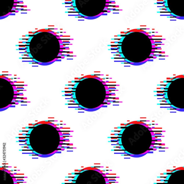Fototapeta Seamless vector pattern with polka dot ornament with glitch effect on white background. Stock illustration for web, print, backgrounds and wallpaper
