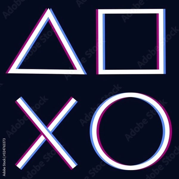 Fototapeta glitch cross triangle square circle design game play station 4 symbols icons playstation 5