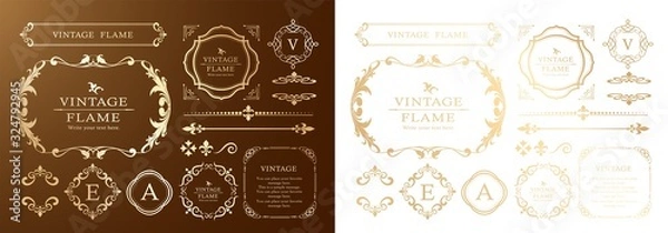 Fototapeta ウエディングフレームデザイン　ビンテージ　アンティーク　レトロ　ロイヤル　プレミアム　フレームセット