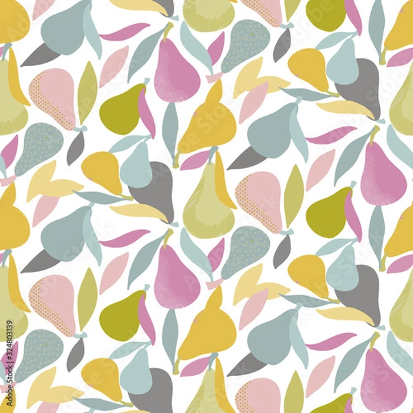 Obraz Vector seamless pattern background with pears. White background.