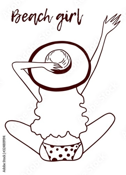 Obraz Women beach vector illustration coloring hand drawing