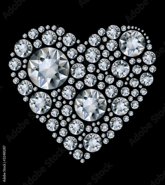 Obraz Vector shiny diamond heart on black background
