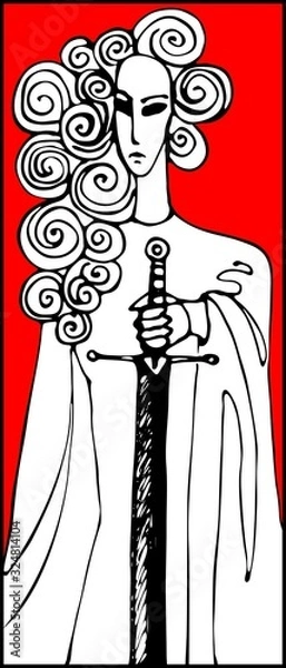 Obraz Virgo warrior vector illustration historical character hand drawing with sword