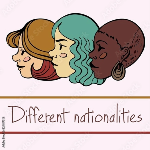 Obraz Female head face vector illustration text hand drawing different nationalities