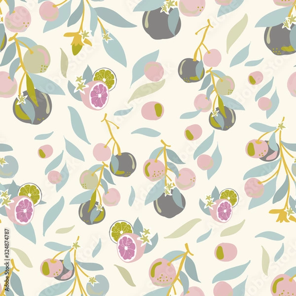 Obraz Vector seamless pattern background with lemons branches . White background