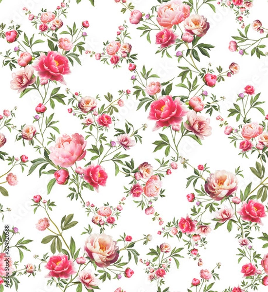 Obraz Seamless pink floral pattern on a white background