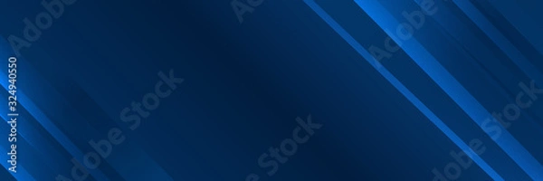 Fototapeta High contrast blue and dark blue glossy stripes. Abstract tech graphic banner design. Vector corporate background for wide banner