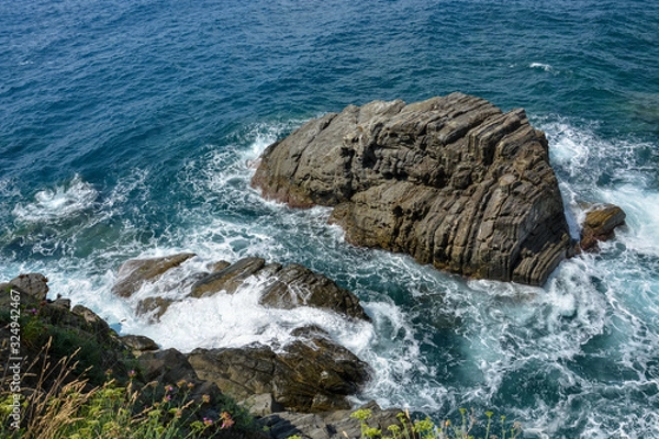 Fototapeta View on the sea and cliffs from the train station at Riomaggiore at Cinque Terre