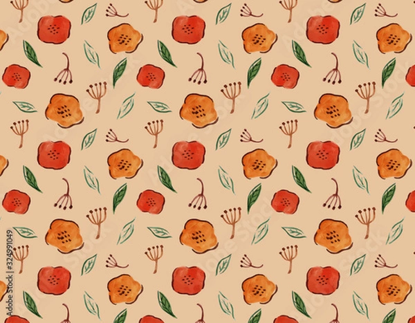 Obraz 手描き水彩イラスト　花のパターンスウォッチ素材