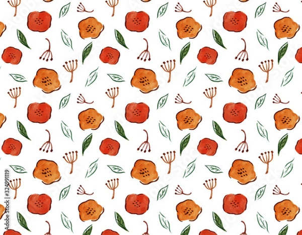 Fototapeta 手描き水彩イラスト　花のパターンスウォッチ素材