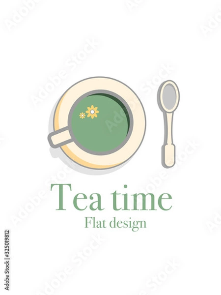 Fototapeta Vector flat green tea cup design.