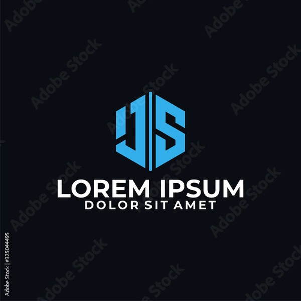 Fototapeta Initial letter JS logo template with elegance hexagonal line art symbol in flat design monogram illustration