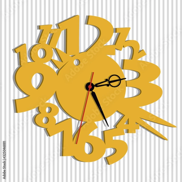 Fototapeta Wall ciock. Vector template of children's watches. The basis of the clock for the children's room. Illustration of a cute bird and big numbers.