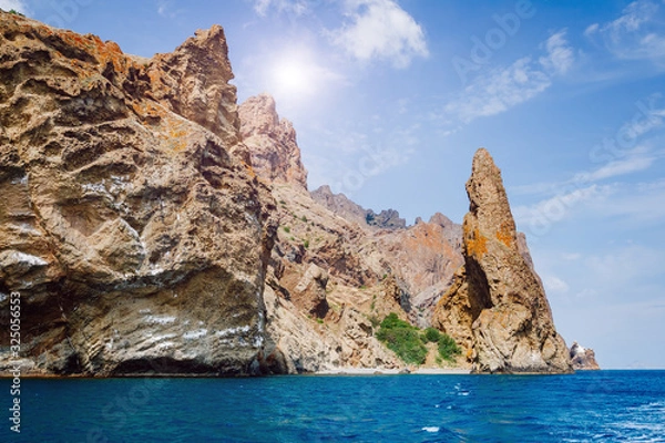 Fototapeta Karadag mountain range in Crimean mountains, an ancient extinct volcano.