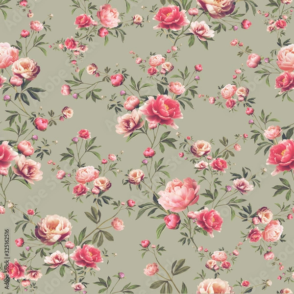 Obraz Vintage floral pattern, soft beige stained background