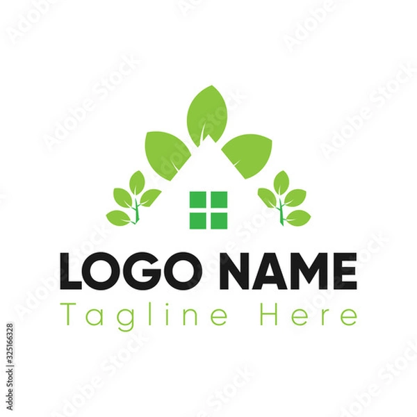 Obraz Green house real estate logo design vector template